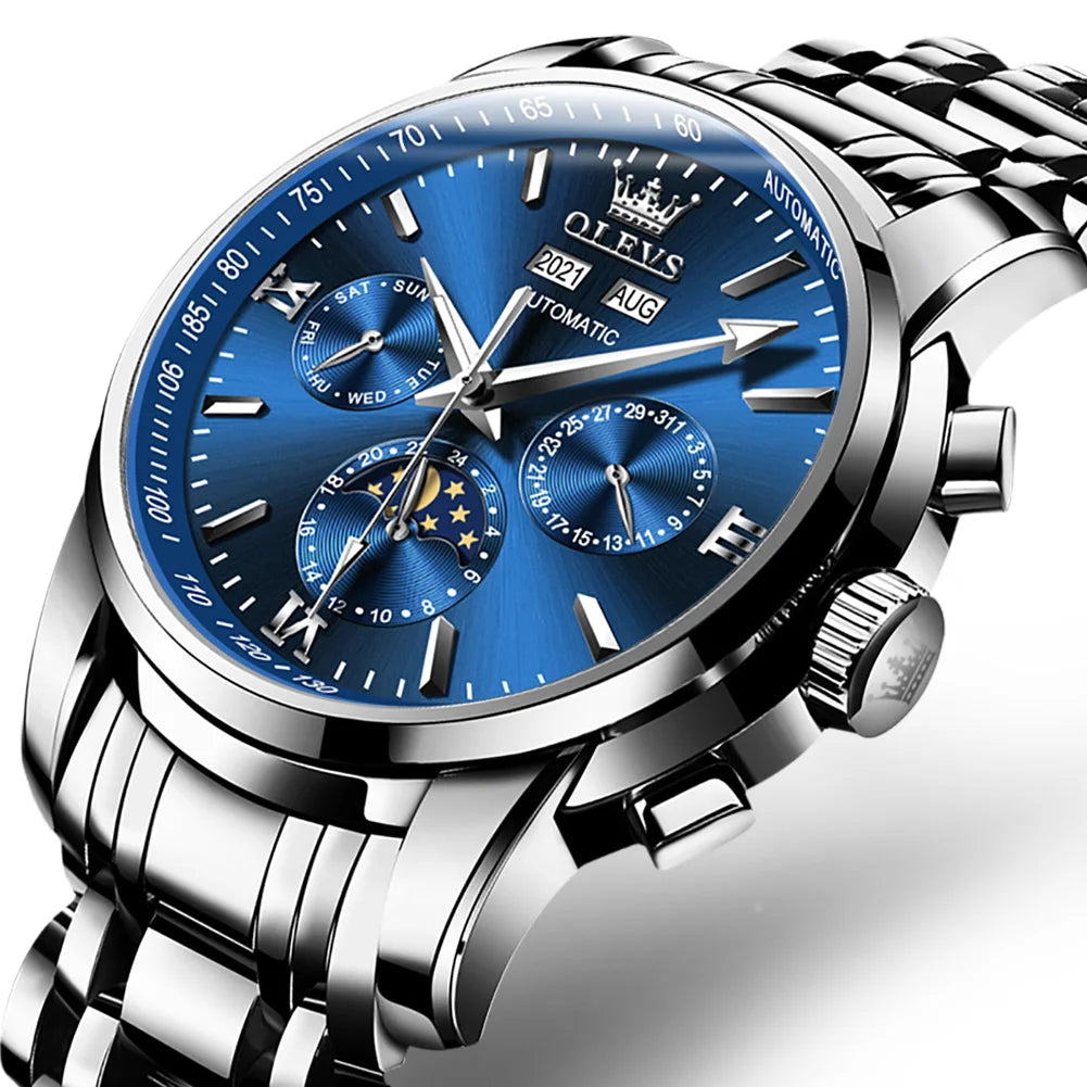 OLEVS 6633 Automatic Mechanical Watch — 42mm, Week Display, Luminous