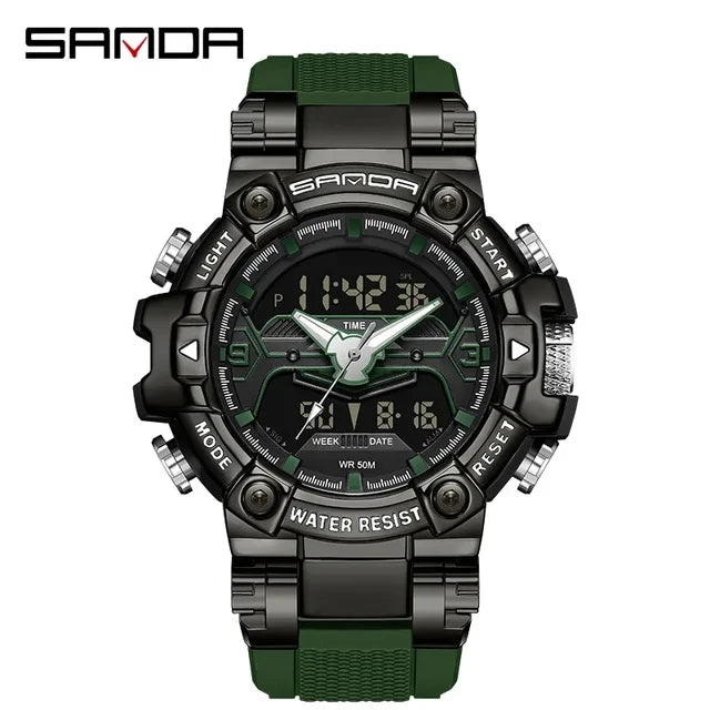 Sanda 3186 Digital Analog Sport Watch — 55mm, 5BAR, TPU Strap