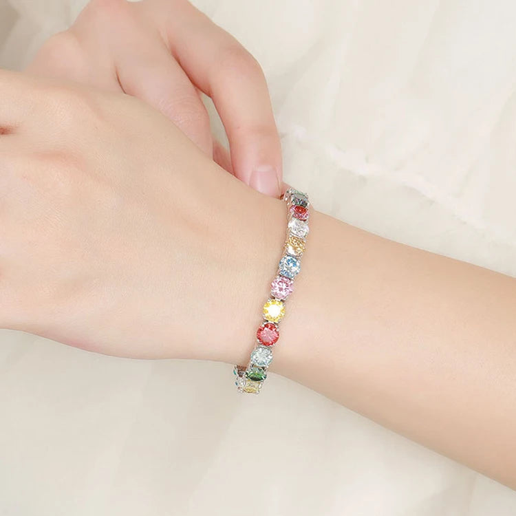 3mm 4mm 5mm 6.5mm Rainbow Colorful Moissanite Iced Out Tennis Chain Bracelets 925 Sterling Silver Read to Ship