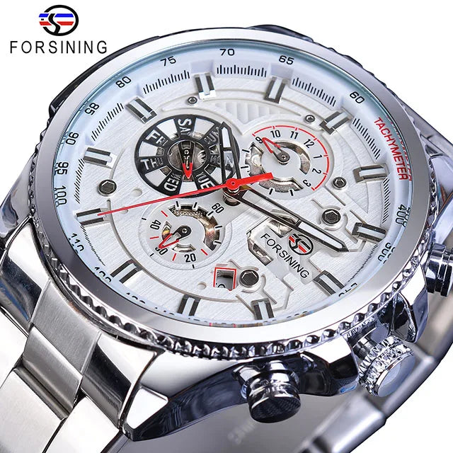 Forsining Three-Dial Automatic Mechanical Watch — 44mm, Day/Date