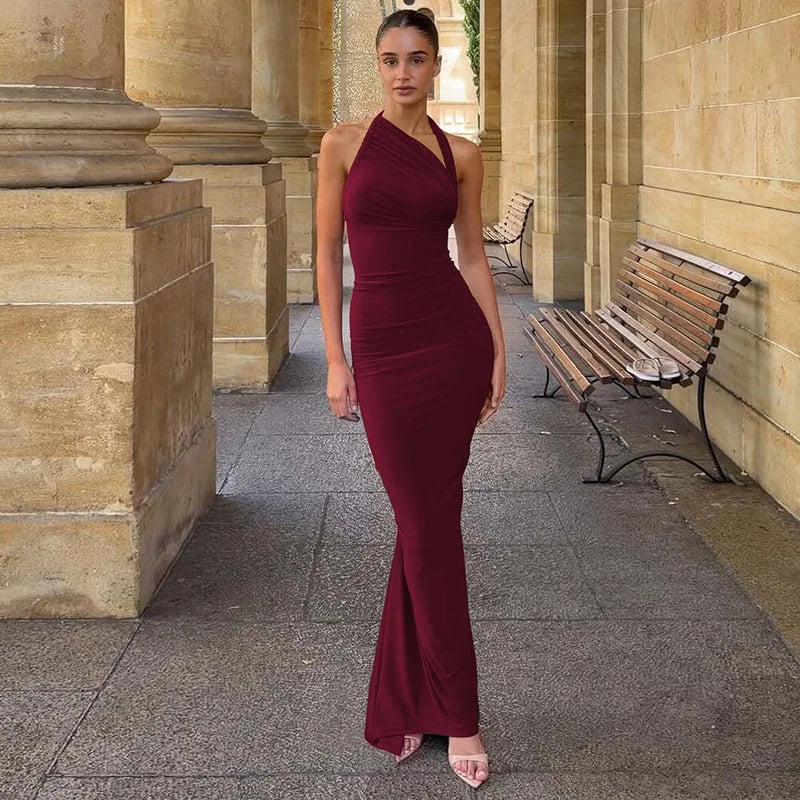 Pleated Backless Maxi Dress