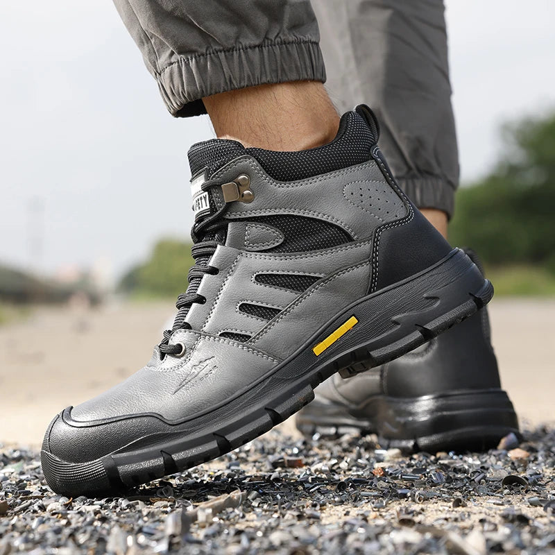 LANOUDUN Steel Toe Cap Microfiber Rubber High-top Men Boots All Season Anti-Impact Safety