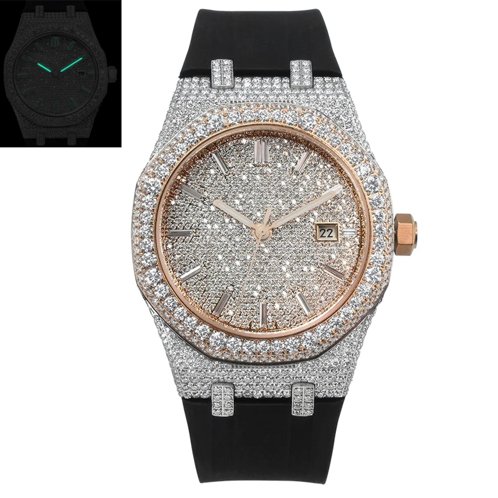 VVS Moissanite Automatic Watch — 42mm Round, Sapphire, Day/Date