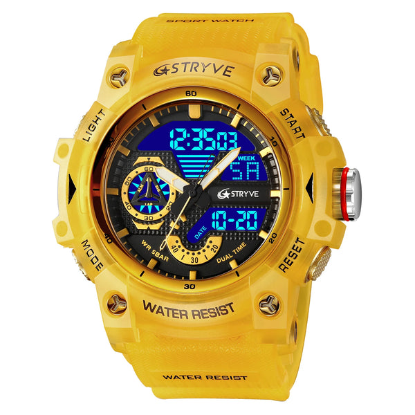 STRYVE LED Digital Watch — 52.5mm, Transparent, 5BAR, Alarm, Stopwatch