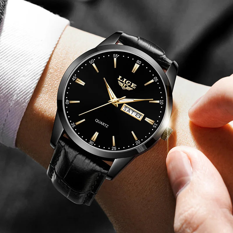 LIGE LG8970 Sample Calendar Chronograph Watch Fashion Men Wristwatches Charm Leather Strap Luxury Quartz Watches Montres Homme