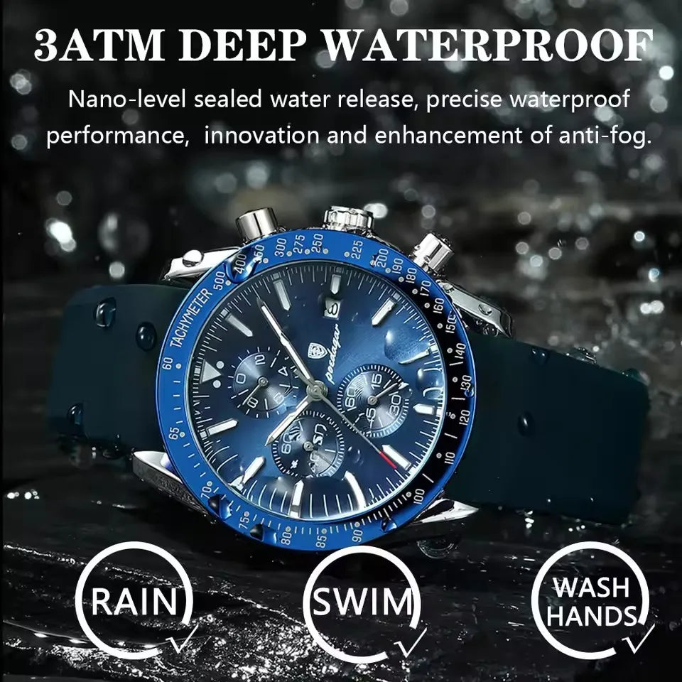 POEDAGAR 988 Chronograph Quartz Watch — 44mm Oval, Leather or Silicone