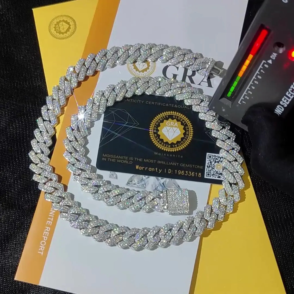 Custom VVS Moissanite Iced Out Diamond 18K Gold 14Mm 925 Sterling Silver Cuban Link Chain Necklace