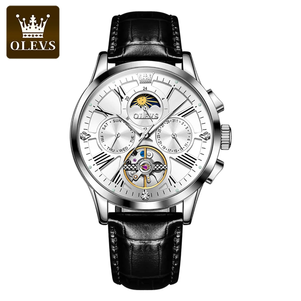 OLEVS 9912 Automatic Mechanical Watch — 40.5mm, Leather, Coated Glass