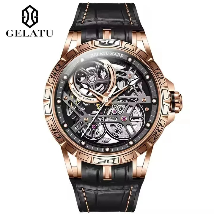 Gelatu 6015 Automatic Skeleton Watch — 45mm, Sapphire, 5BAR, Leather