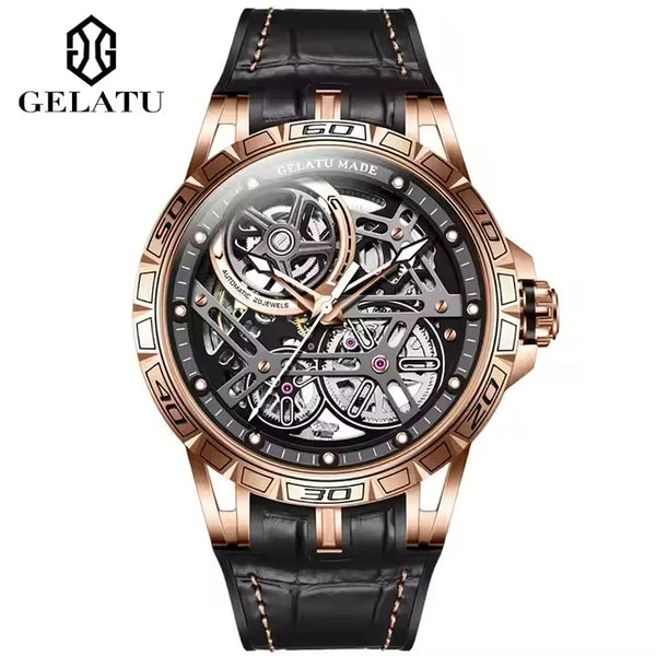 Gelatu 6015 Automatic Skeleton Watch — 45mm, Sapphire, 5BAR, Leather