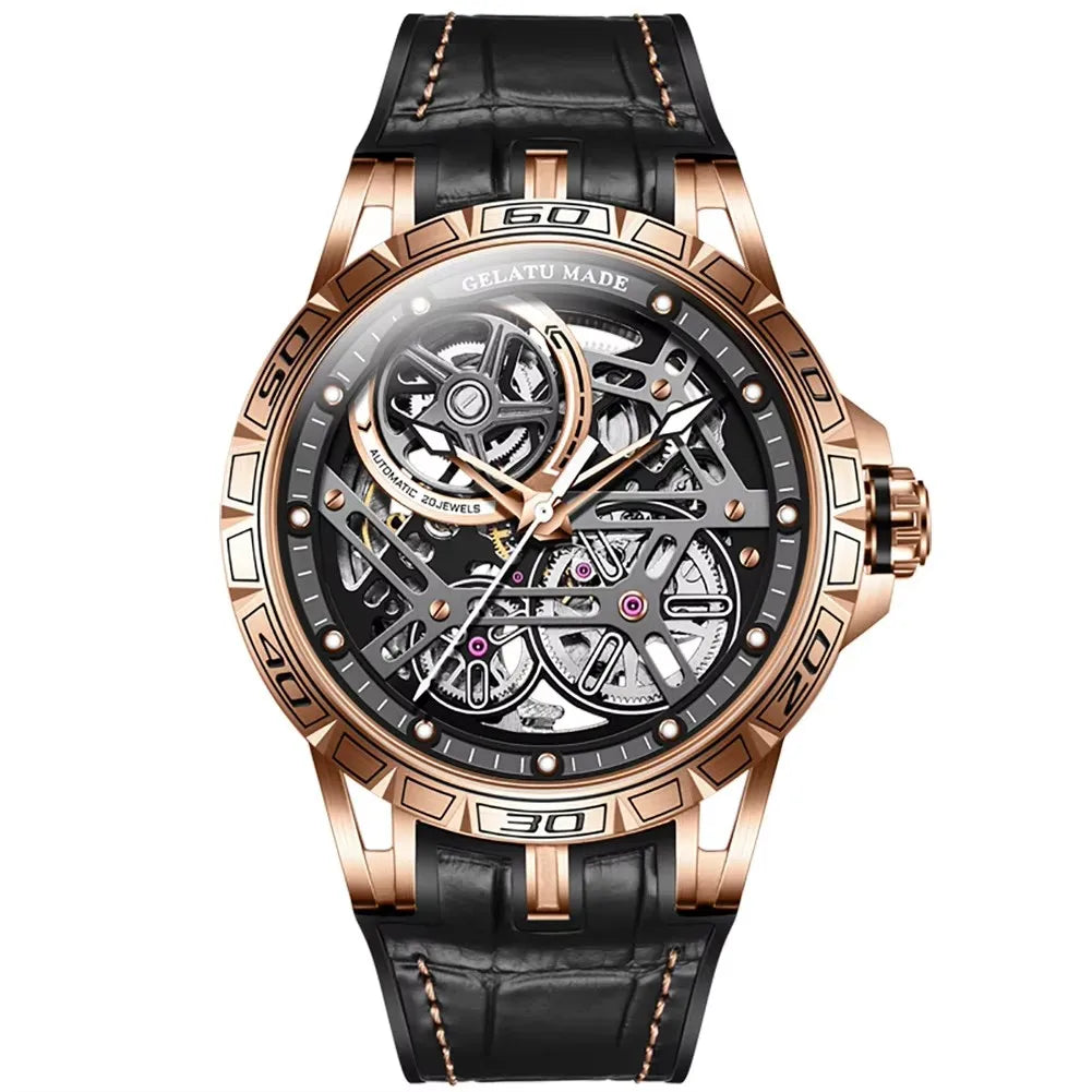 Gelatu 6015 Automatic Skeleton Watch — 45mm, Sapphire, 5BAR, Leather