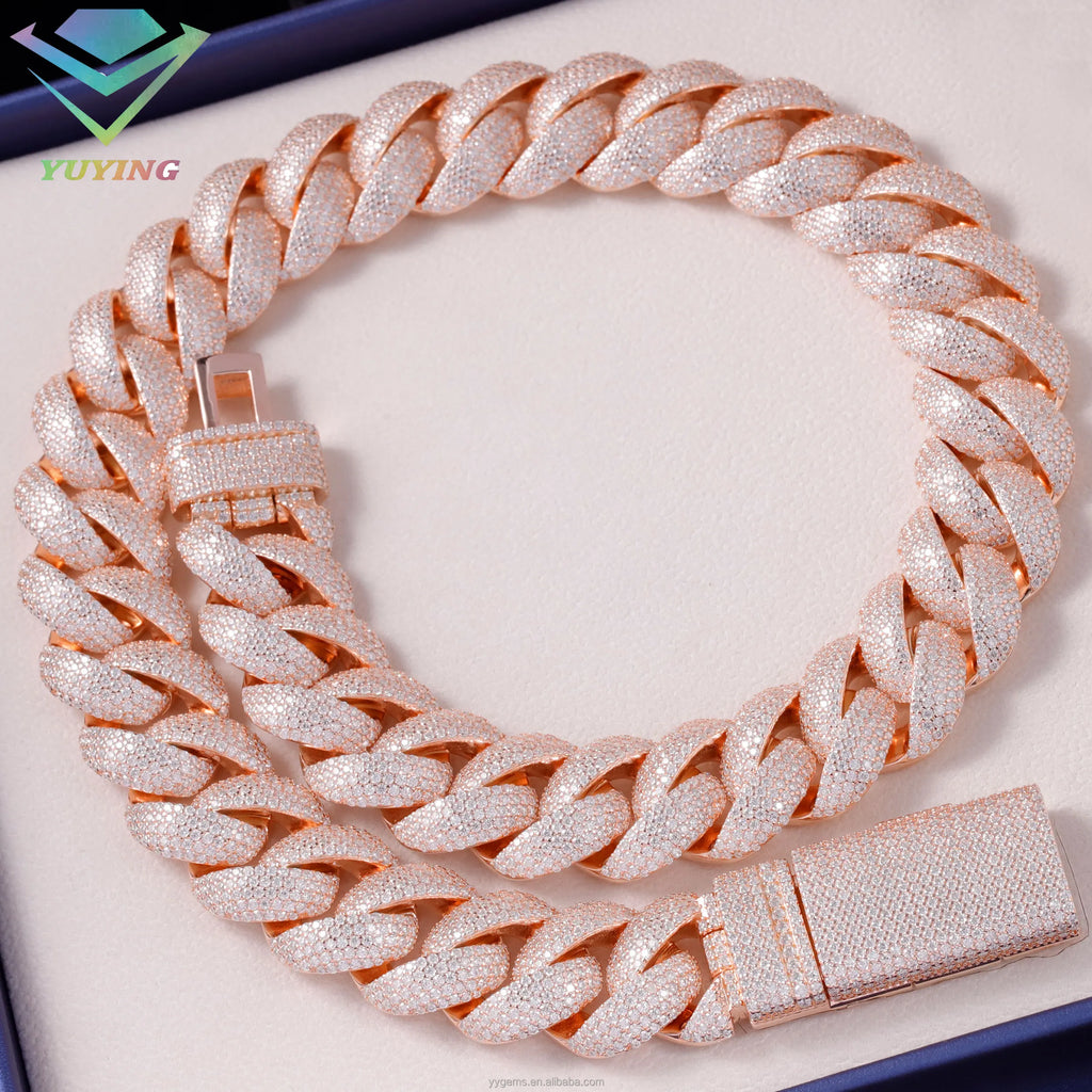 Wholesale VVS Moissanite Iced Chain for Mens 13mm-22mm Wide 925 Solid Silver 18k Gold Plated Diamond Rapper Cuban Link Necklace