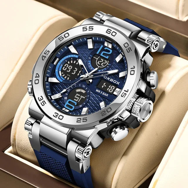 FB0033 Fashion LCD Double Display Wristwatch Luminous Sport Quartz Digital Watch Waterproof Men Clock Relogio Masculino