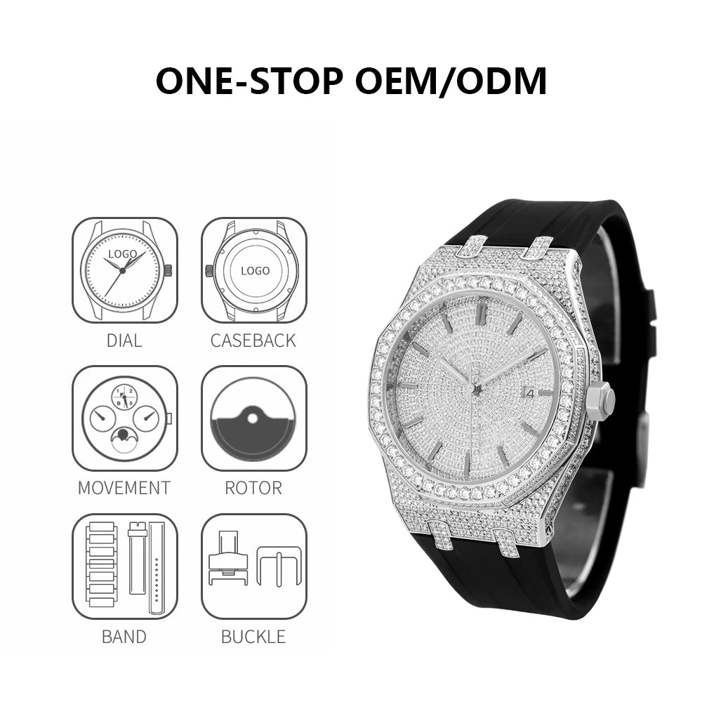 VVS Moissanite Automatic Watch — 42mm Round, Sapphire, Day/Date
