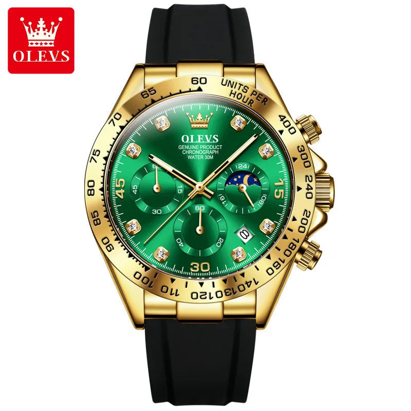 OLEVS 2875 CITIZEN Quartz Watch — 41.5mm, Day/Date, Silicone Strap