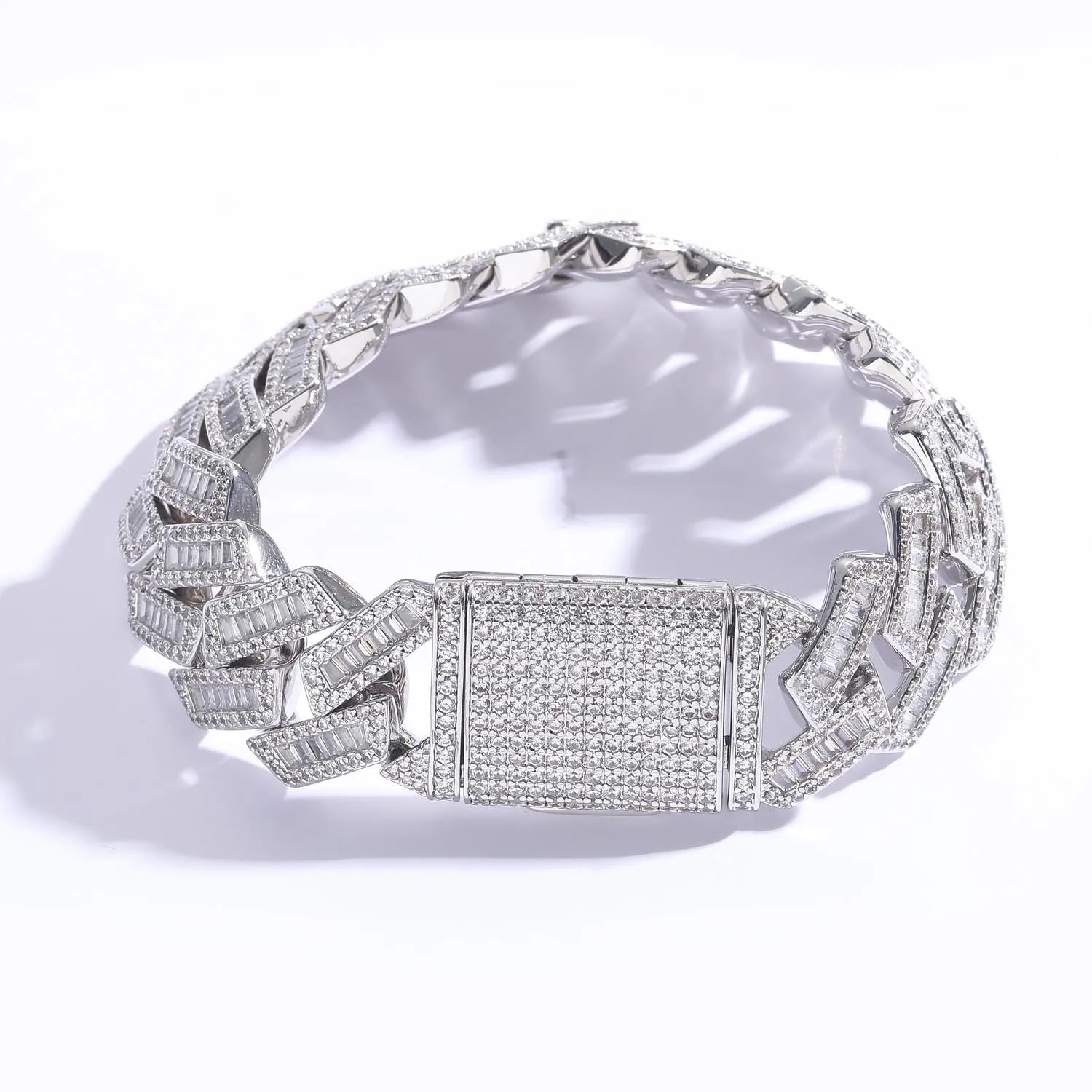 BES 20MM Hip Hop Jewelry New Baguette CZ Cuban Link Bracelet White Gold Plated Iced Out Miami Cuban Link Bracelet Bangle for Men