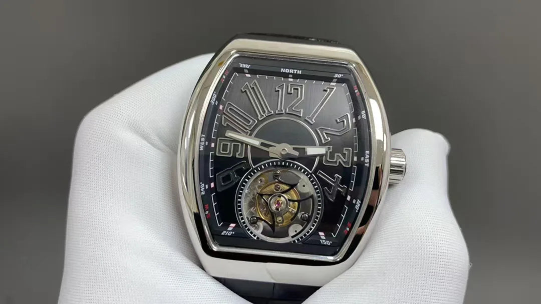 Luxury Skeleton Tourbillon Automatic Watch — Tonneau, 10BAR, Sapphire