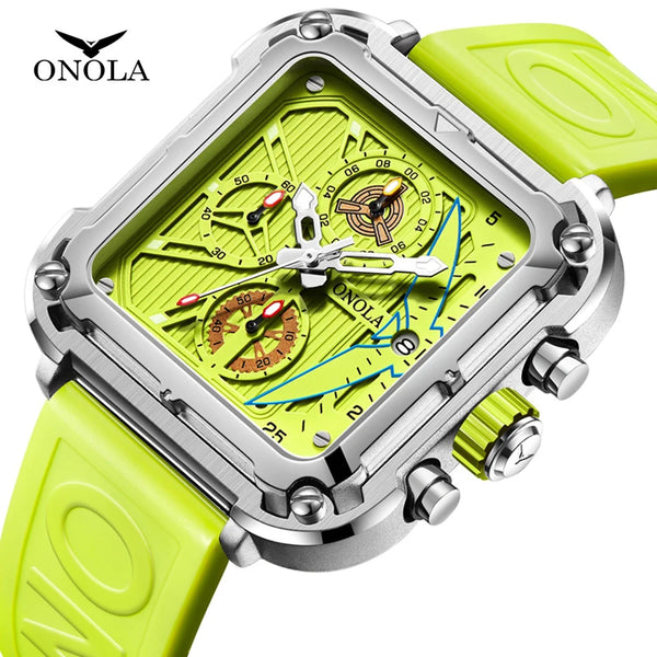 ONOLA 6831 Sport Business Quartz Watch — 44mm Square, Waterproof
