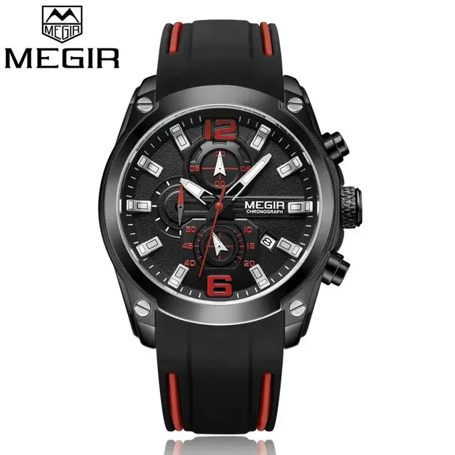MEGIR 2063 Chronograph Sport Watch — 46.5mm, Silicone, Auto Date, 3BAR