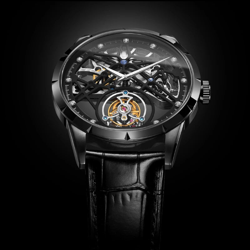 AESOP Custom Logo Tourbillon Watch — Sapphire Crystal, Leather Strap, 5BAR