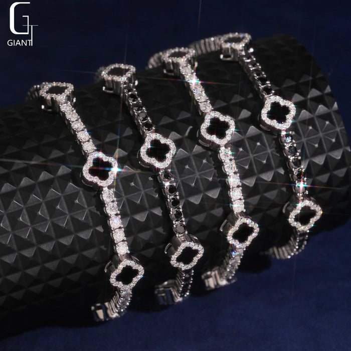 US Stock Pass Diamond Test VVS Moissanite Tennis Chains 925 Silver Tennis Bracelet Four Leaf Clover Moissanite Tennis Chains GRA