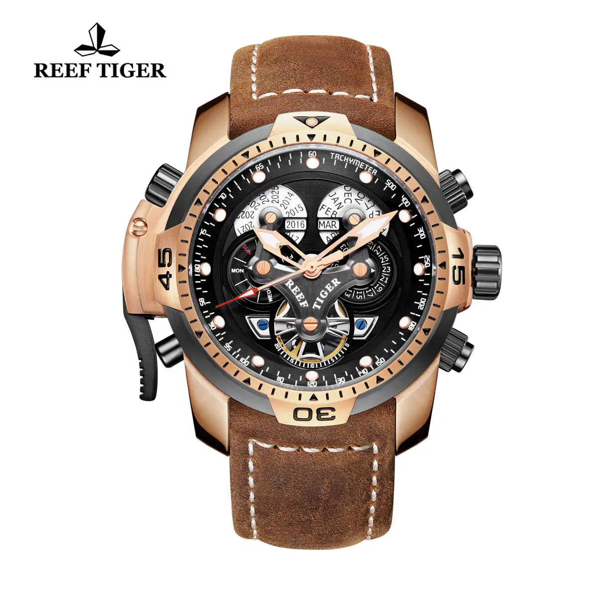 Reef Tiger Rose Gold Automatic Watch — 46mm, Sapphire, 10BAR, Luminous