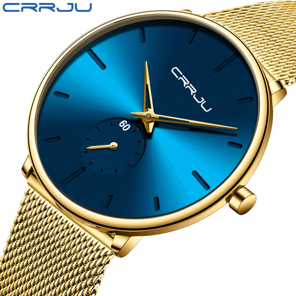 CRRJU 2150 Gold Ultra-Thin Oval Quartz Watch — 40mm, Auto Date, 3BAR