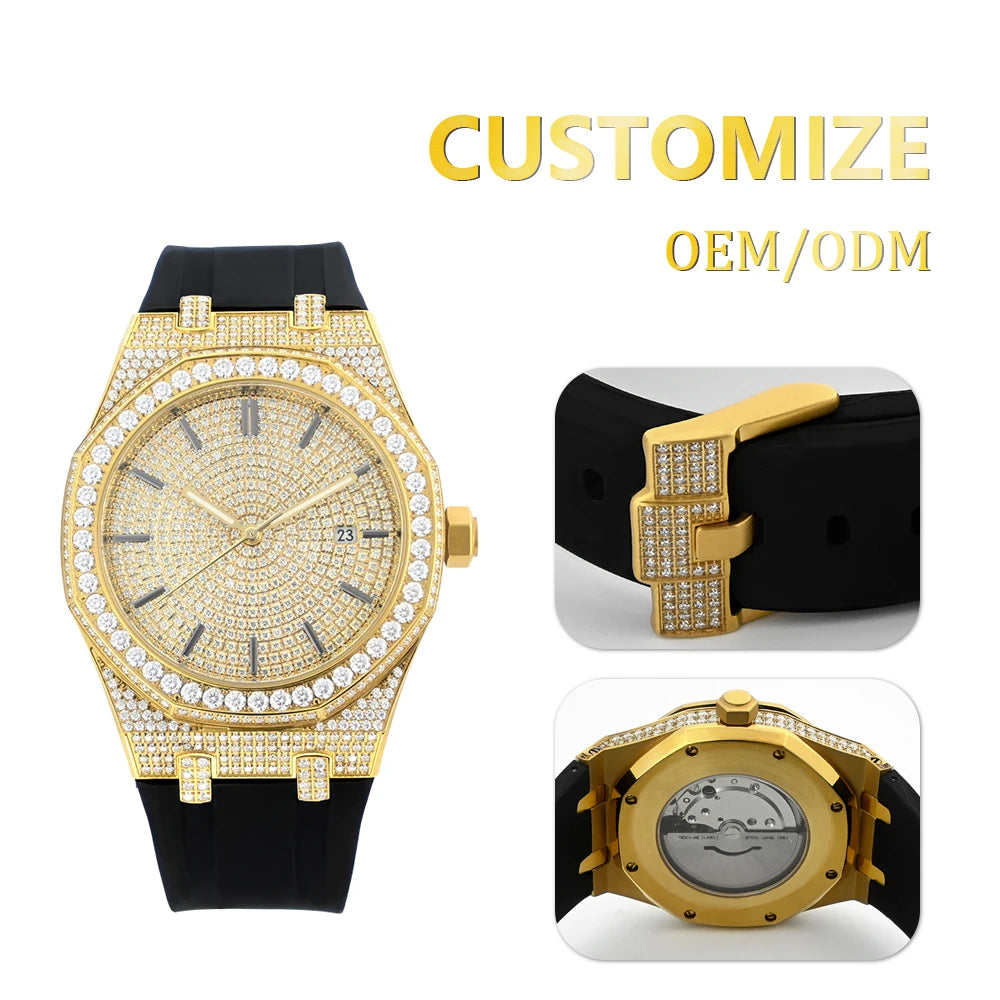 VVS Moissanite Automatic Watch — 42mm Round, Sapphire, Day/Date