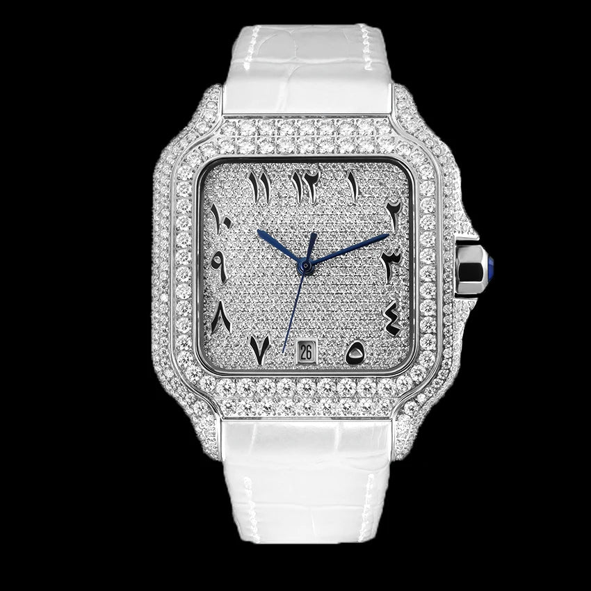 Hip Hop Square Moissanite Watch — Automatic, Leather Strap, Sapphire