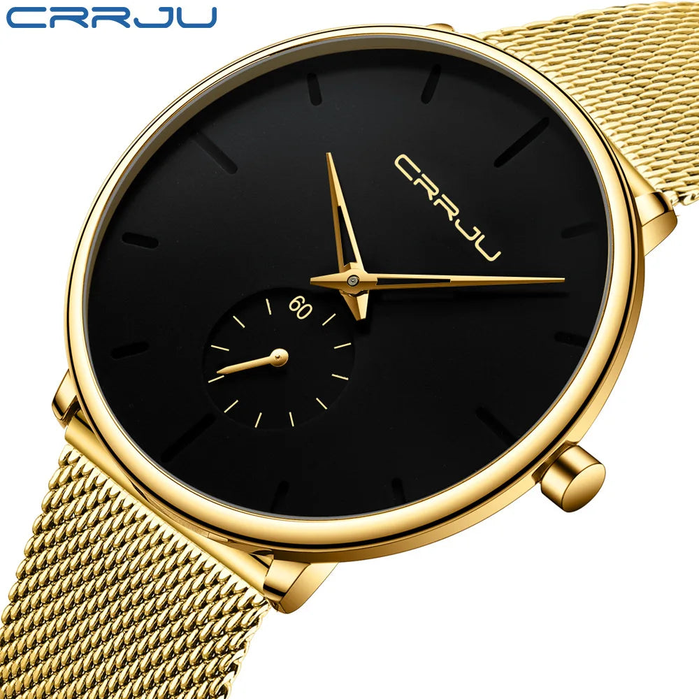 CRRJU 2150 Gold Ultra-Thin Oval Quartz Watch — 40mm, Auto Date, 3BAR