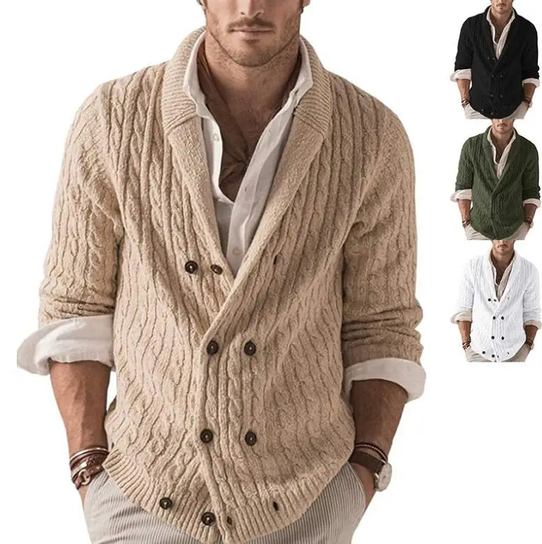 Men Sweater Cardigans Knitted Long Sleeve Spring Man Business  Turtleneck Cardigan Sweaters Double Breasted