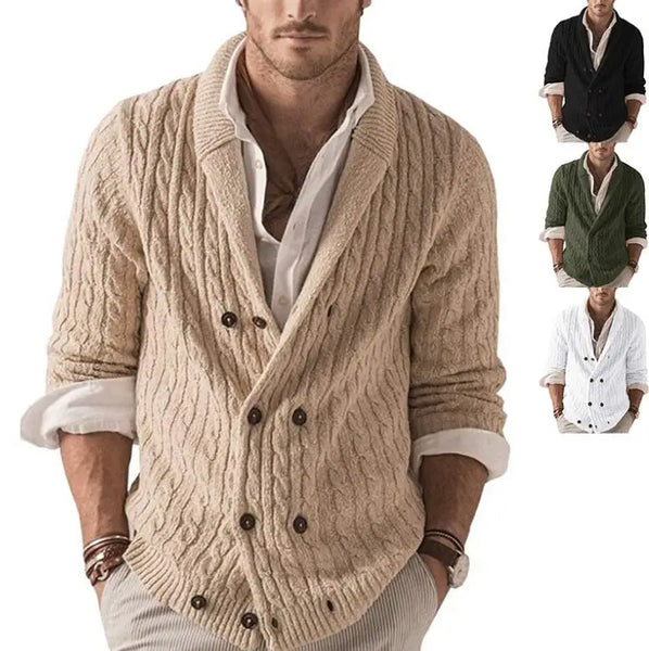 Men Sweater Cardigans Knitted Long Sleeve Spring Man Business  Turtleneck Cardigan Sweaters Double Breasted