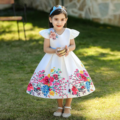 Kids Floral Summer Dress For Girls Wedding Party Dresses Big Bow Baby Girl Birthday Princess Gown Easter Children Clothes