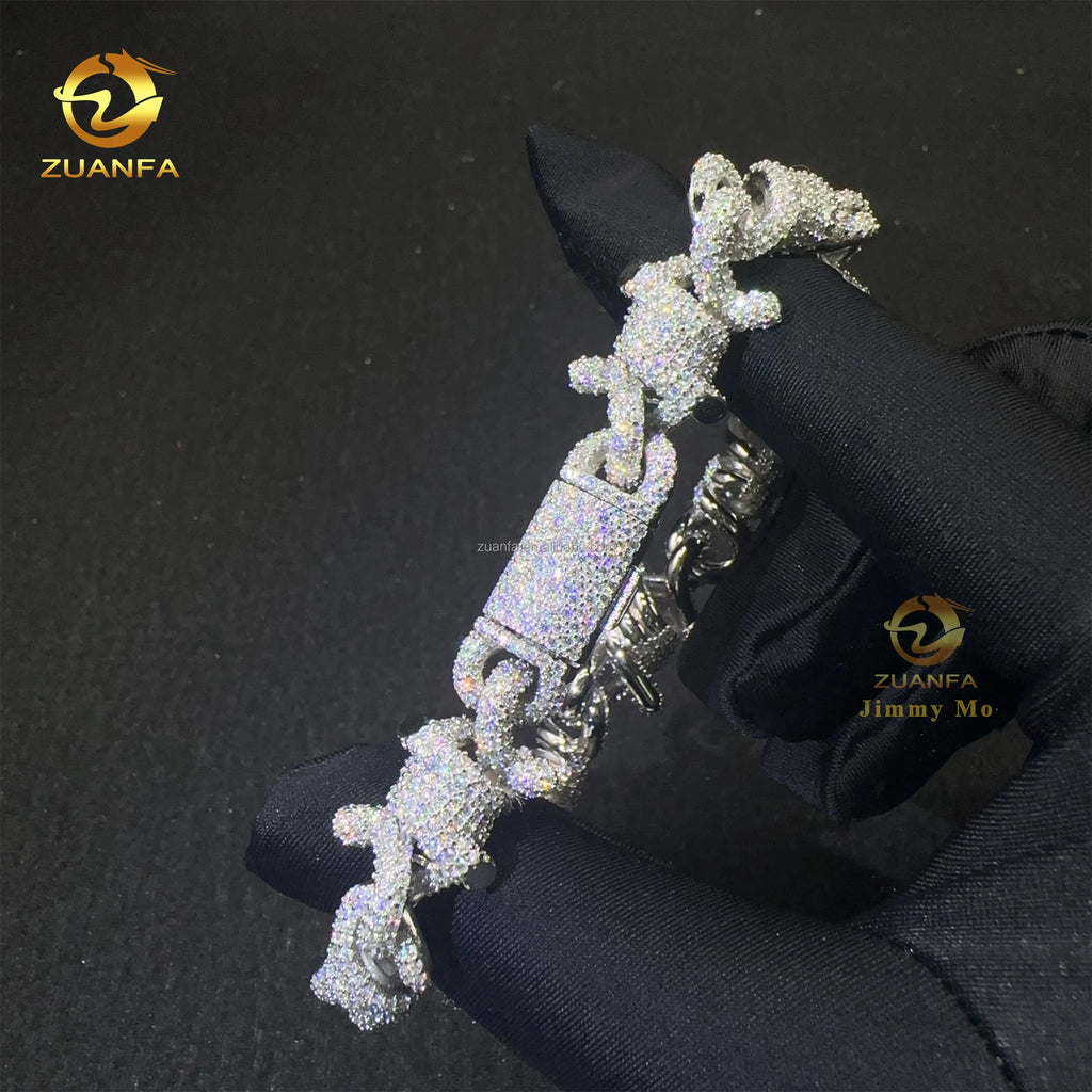 Fashion Popular Jewelry Prong Setting Solid Silver White Iced Out Hip Hop Moissanite Diamond Infinity Mimia Cuban Bracelet Men