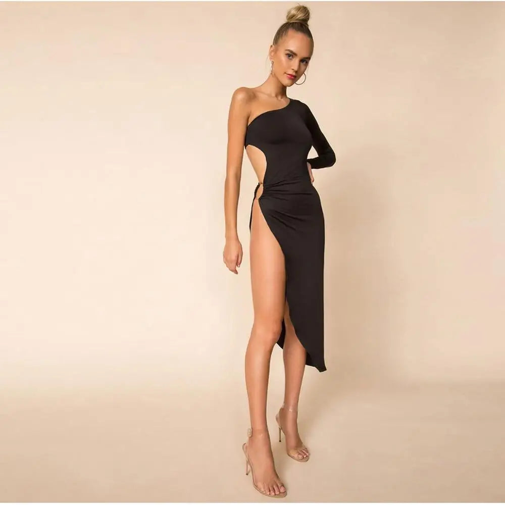 One-Shoulder High-Split Evening Dress