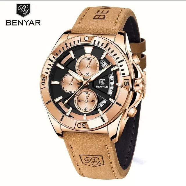BENYAR 5180 Chronograph Quartz Watch — 43mm, Calendar, 3BAR