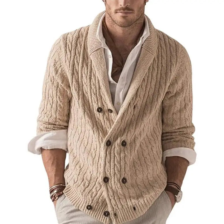 Men Sweater Cardigans Knitted Long Sleeve Spring Man Business  Turtleneck Cardigan Sweaters Double Breasted