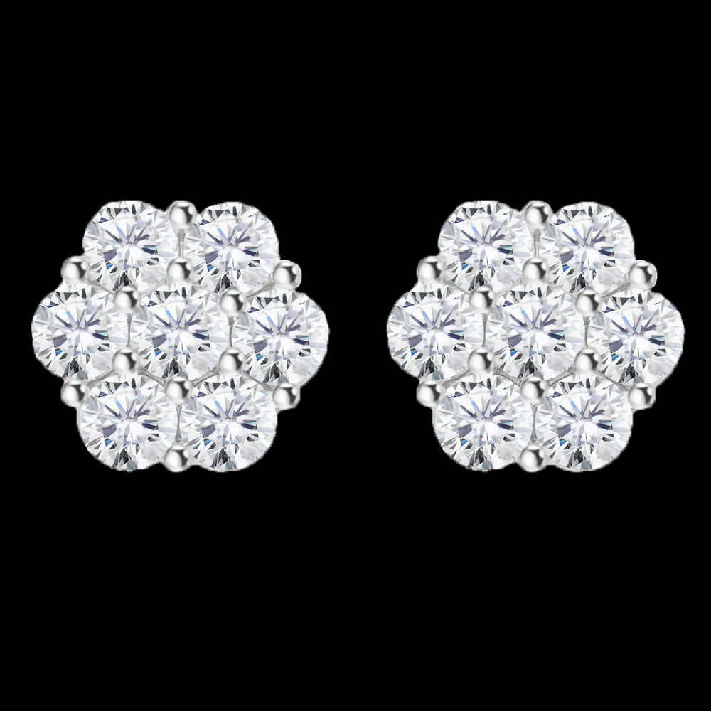 Sparkle 3MM 10 Points Diamonds 925 Sterling Silver VVS Moissanite Gold Round Diamond Cluster Flower Earrings