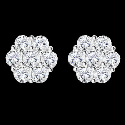 Sparkle 3MM 10 Points Diamonds 925 Sterling Silver VVS Moissanite Gold Round Diamond Cluster Flower Earrings