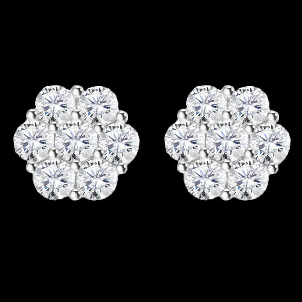 Sparkle 3MM 10 Points Diamonds 925 Sterling Silver VVS Moissanite Gold Round Diamond Cluster Flower Earrings