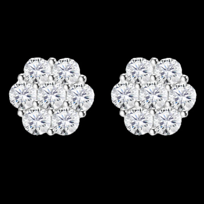 Sparkle 3MM 10 Points Diamonds 925 Sterling Silver VVS Moissanite Gold Round Diamond Cluster Flower Earrings