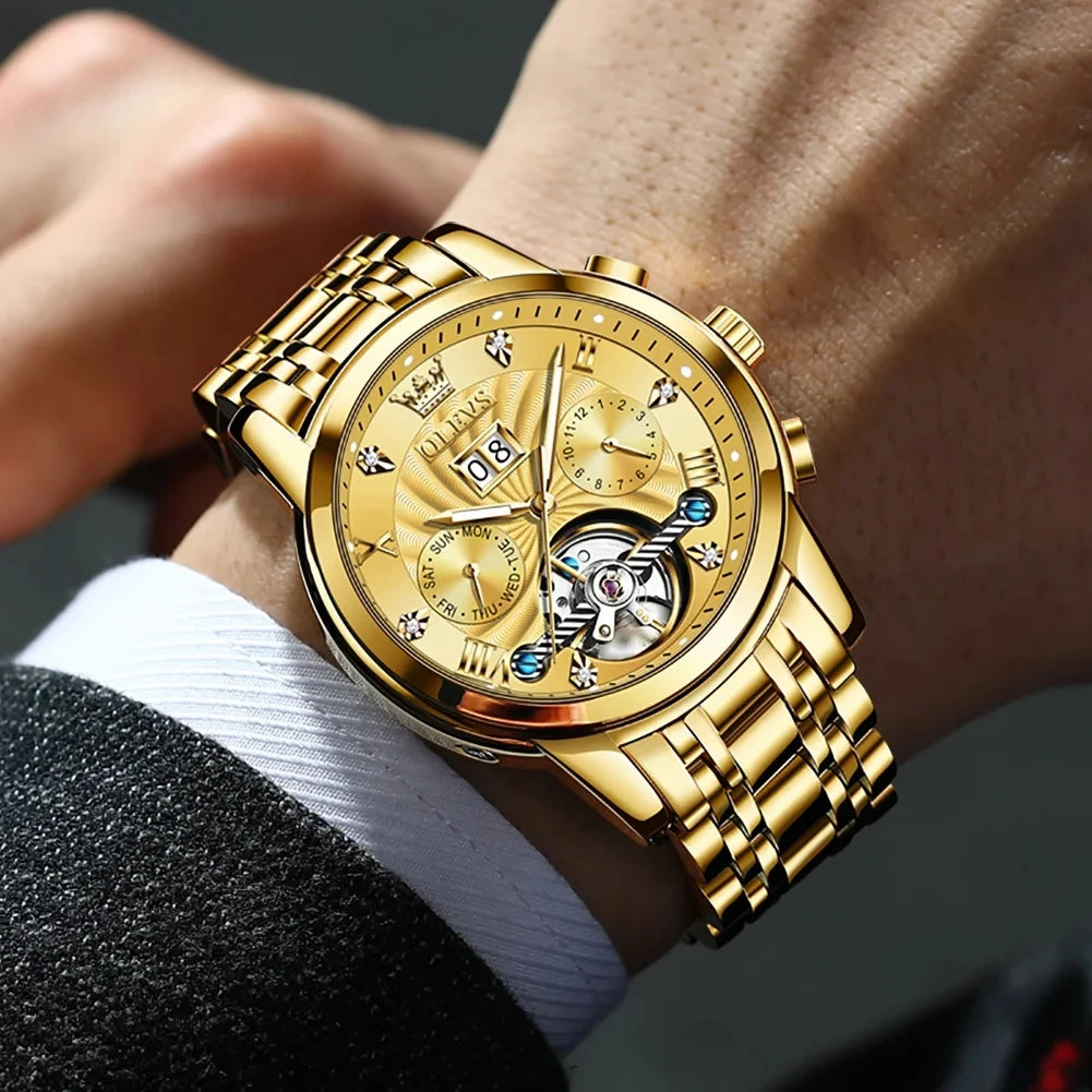 OLEVS 9910 Automatic Mechanical Watch — 41mm, Luminous, Steel Bracelet