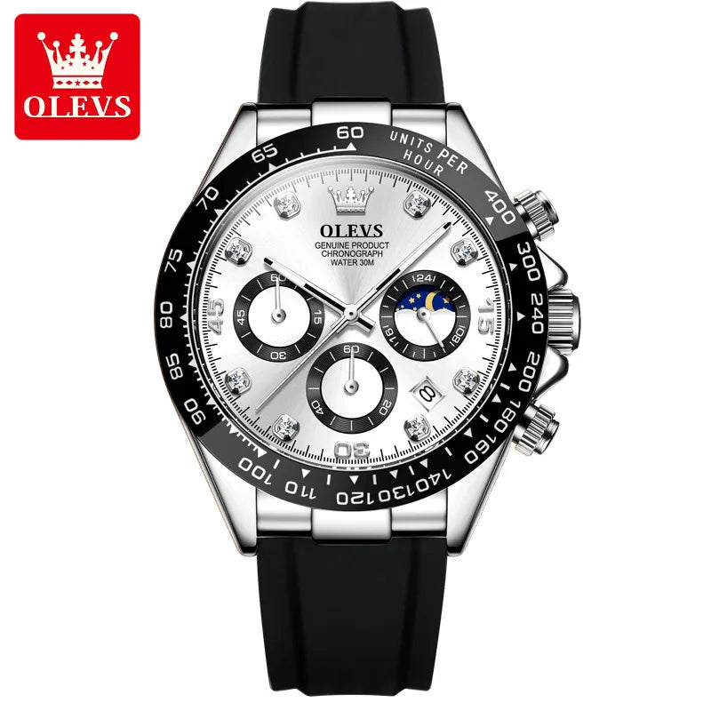 OLEVS 2875 CITIZEN Quartz Watch — 41.5mm, Day/Date, Silicone Strap