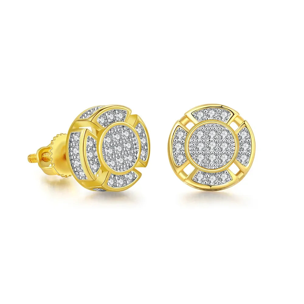 Rock Hip Hop Earrings for Men Iced Out AAA+ Shiny Cubic Zirconia Stone Screw Stud Earrings Hippie Homme Jewelry Male Gift
