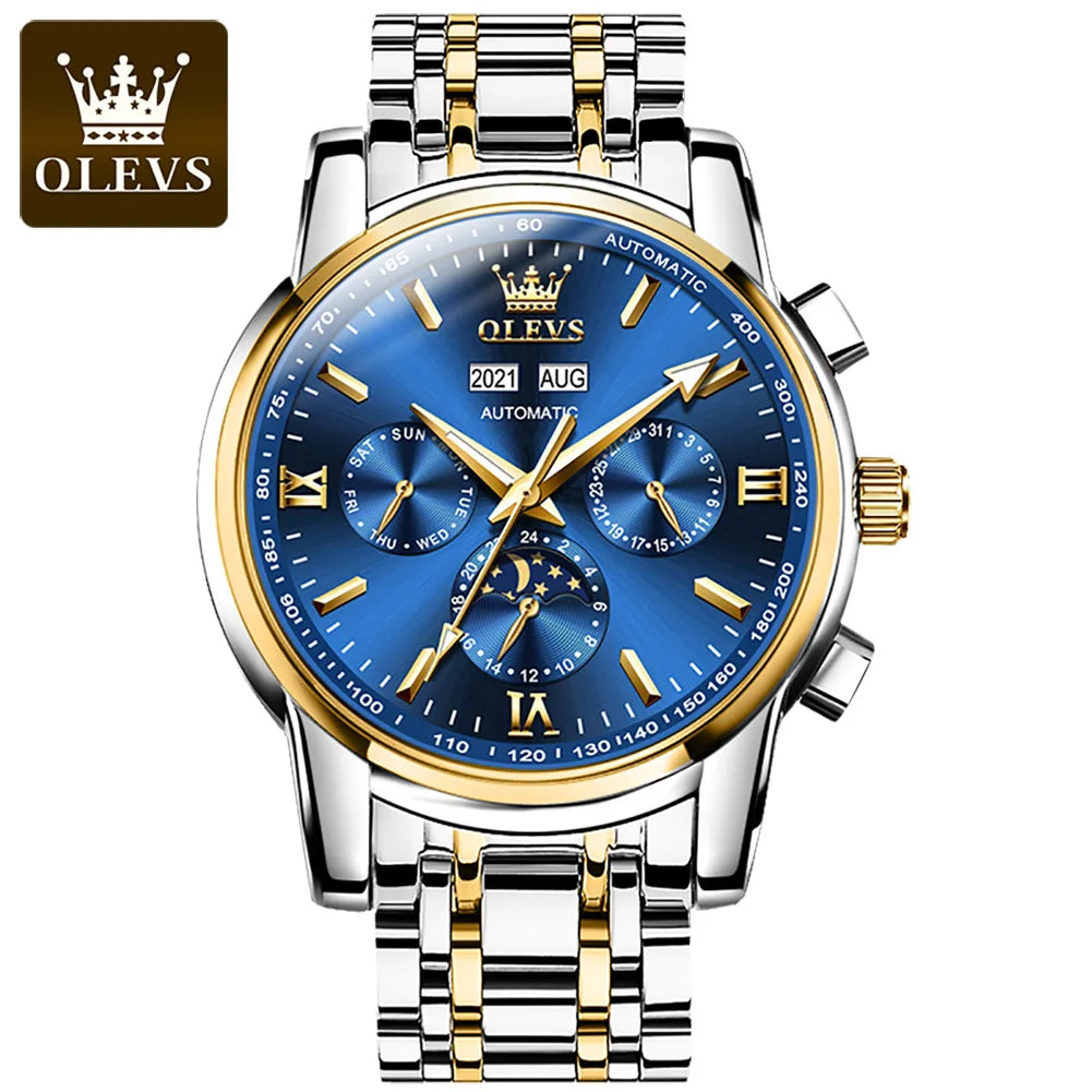 OLEVS 6633 Automatic Mechanical Watch — 42mm, Week Display, Luminous