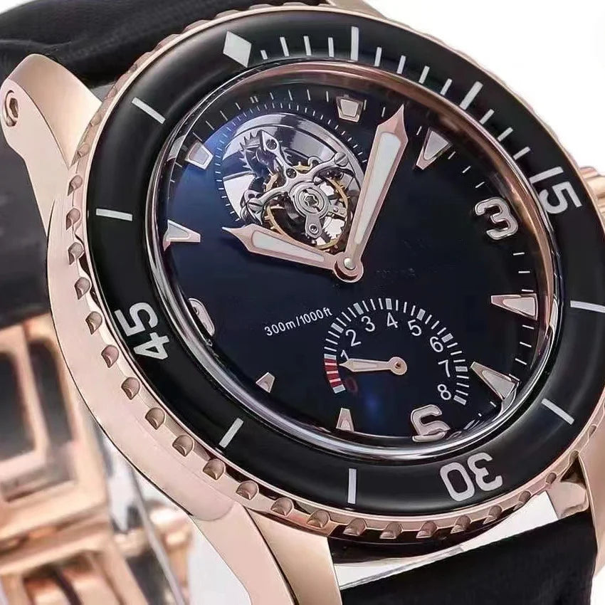 Luxury 18K Rose Gold Tourbillon Diver — 8-Day Reserve, 30BAR, 45mm