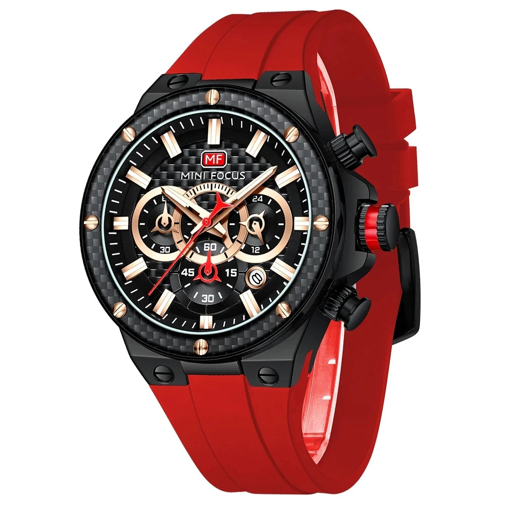 Mini Focus MF0468G Sport Quartz Watch — 44.5mm, Silicone, 3BAR