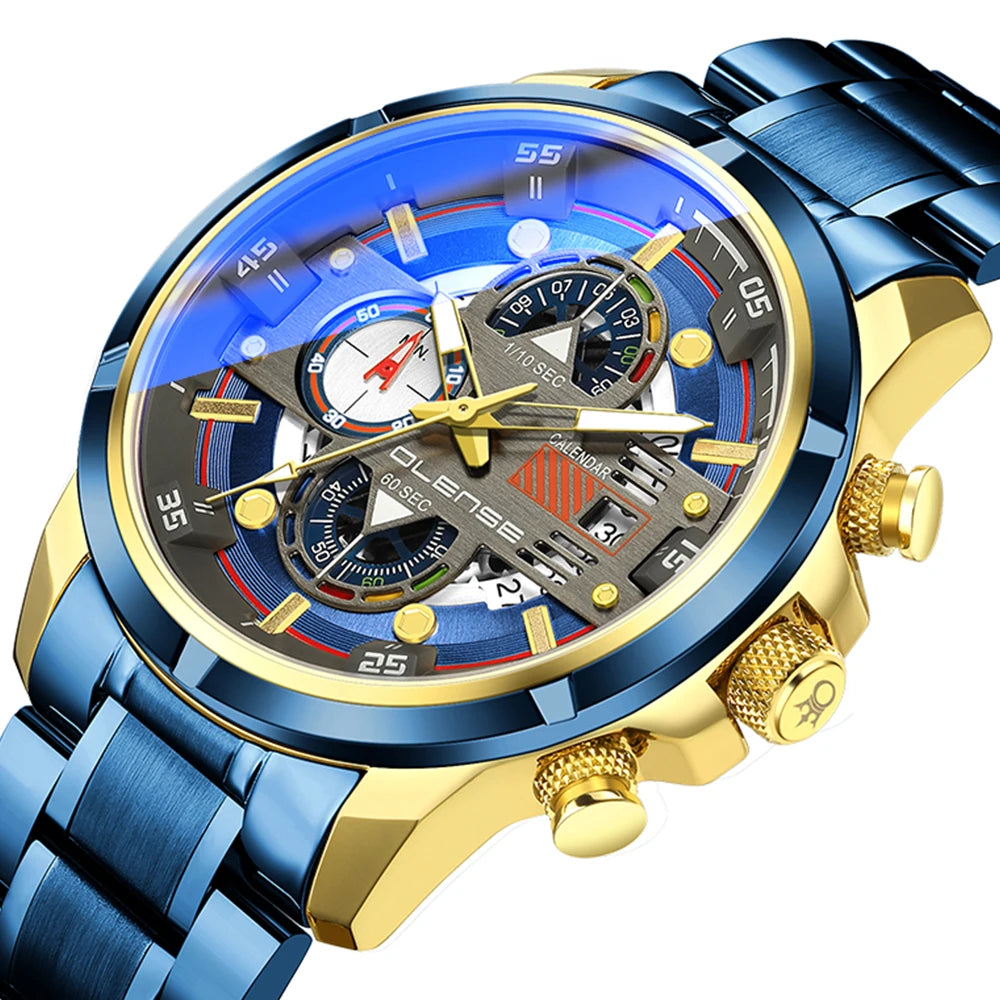 OLENSE 9002 Luxury Sport Chronograph Watch — 55mm, 3BAR, Calendar