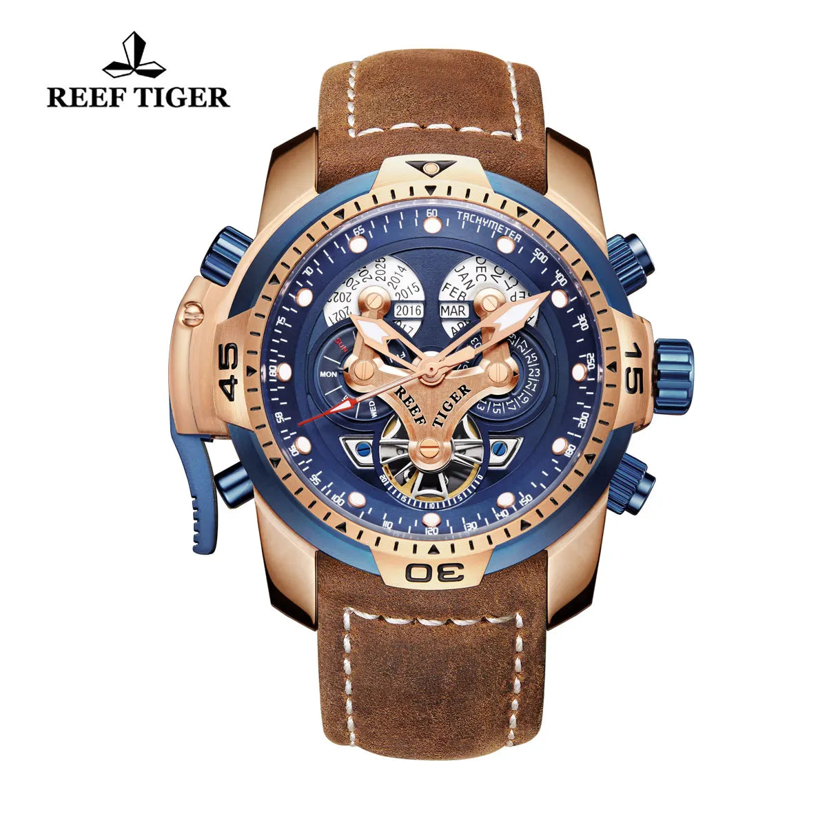 Reef Tiger Rose Gold Automatic Watch — 46mm, Sapphire, 10BAR, Luminous