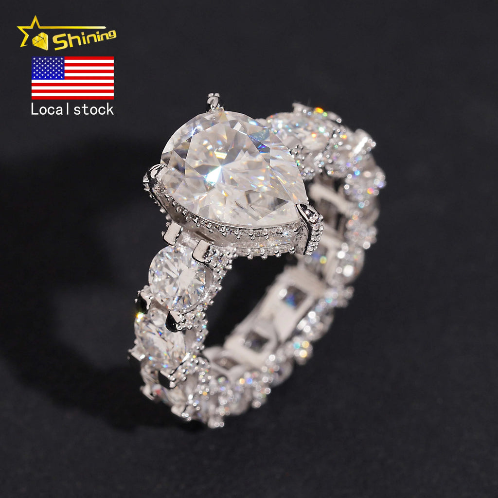 US Warehouse Pass Diamond Tester 925 Silver Fine Jewelry 5ct Pear Cut Wedding Engagement Ring Moissanite Women Ring